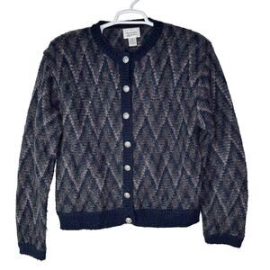 Vintage Christopher  & Banks Women's XL Sweater Cardigan Mohair Chevron Knit EUC